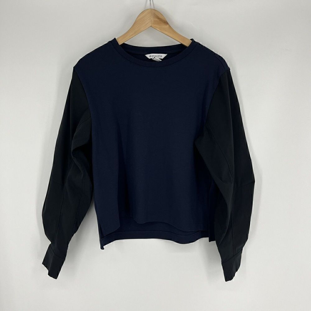 Athleta Shirt Size Small Womens Navy Black Harlow Long Sleeve Hybrid Top Vented